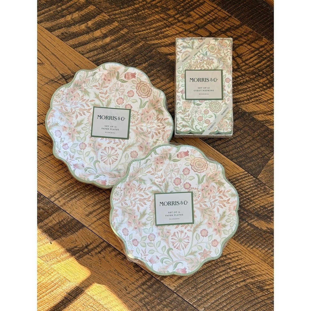 Morris & Co Wilhelmina 32 Paper Plates and 32 Napkins Set Floral Party Supplies